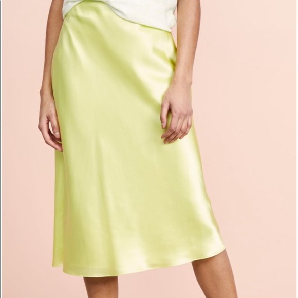 NWT CINQ À SEPT Marta 100% Silk-Satin Skirt In Lemongrass Size Large - Picture 3 of 14